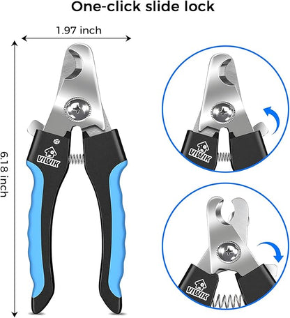 VIWIK Dog Nail Trimmers for Large Medium Dogs, Cats, Professional Dog Nail Clippers with File Quick Sensor & Safety Guard to Avoid Overcutting, Pet Claw Paw Clipper for Grooming with Toenail File Blue
