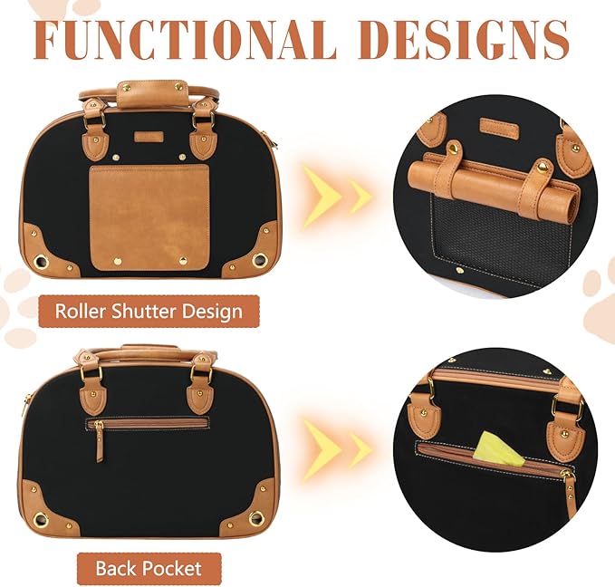 PetsHome Dog Carrier Purse, Pet Carrier, Foldable Waterproof Premium Nylon Pet Travel Portable Bag Carrier for Cat and Small Dog Home/Outdoor Small Black