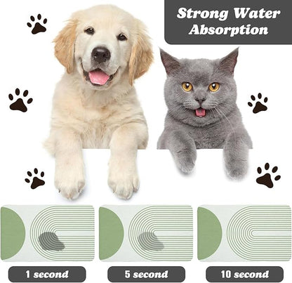 Dog Food Mats,Cat Absorbent Water Bowl Feeding Mats Pet Placemats for Food and Water Green Bohemia 24 * 32 inch