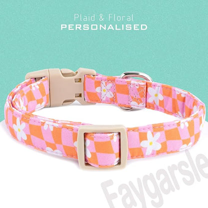 Faygarsle Floral Dog Collar, Pink and Orange Pattern with White Flowers, Spring Summer Design for Small Medium Large Dogs XS