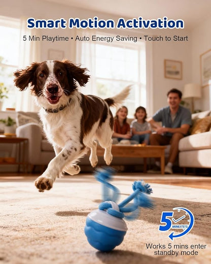 Interactive Dog Toys with Rope -Smart Dog Ball Built-in Barking Sound, Motion Activated USB-C Rechargeable Dog Toy with 3 Play Modes for Medium & Large Dogs (Blue)