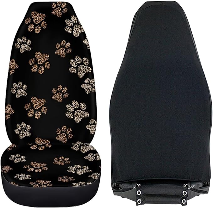 Dreaweet Leopard Print Dog Paw Car Seat Covers Front Seats Cute Car Accessories for Women 2 Piece Washable Universal Bucket Seat Covers for Cars SUV Sedan Trucks
