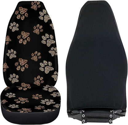 Dreaweet Leopard Print Dog Paw Car Seat Covers Front Seats Cute Car Accessories for Women 2 Piece Washable Universal Bucket Seat Covers for Cars SUV Sedan Trucks