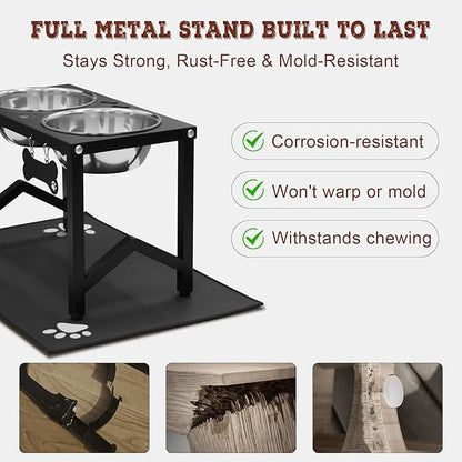 Elevated Dog Bowls, Metal Raised Dog Bowl Stand with 2 Thick 58oz Stainless Steel Food Bowls & Non-Slip Mat - 11.8" Tall for Medium/Large Breeds