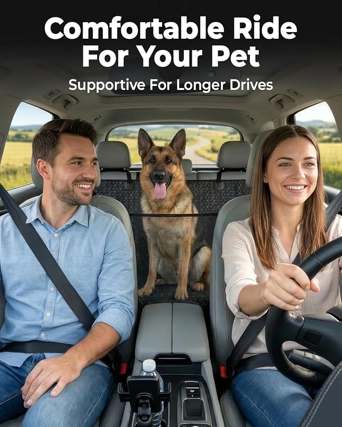 INDCAN Back Seat Extender for Dogs, Hard Bottom Dog Car Seat Cover for Back Seat, Waterproof Dog Hammock for Back Seat, Dog Back Seat Cover with Mesh Window, Side Flaps Door Protectors, SUV Truck