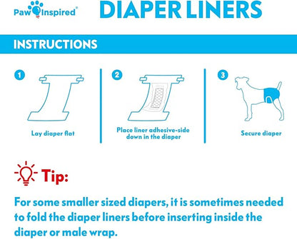 Paw Inspired Dog Diaper Liners | Inserts for Washable Covers, Female Dog Diapers, and Male Dog Belly Bands | Leakproof, Super Absorbent (30 Count)