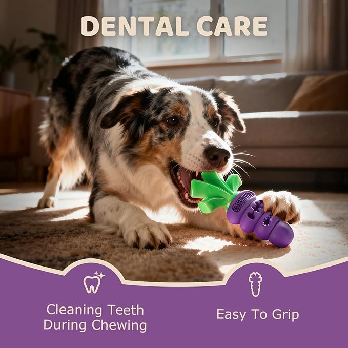 Indestructible Dog Toys for Aggressive Chewers: Heavy Duty Milk-Flavored Chew Toy for Medium & Large Dogs 20–70 lb, Dental Teeth Cleaning, Long-Lasting Enrichment Toys(Purple)