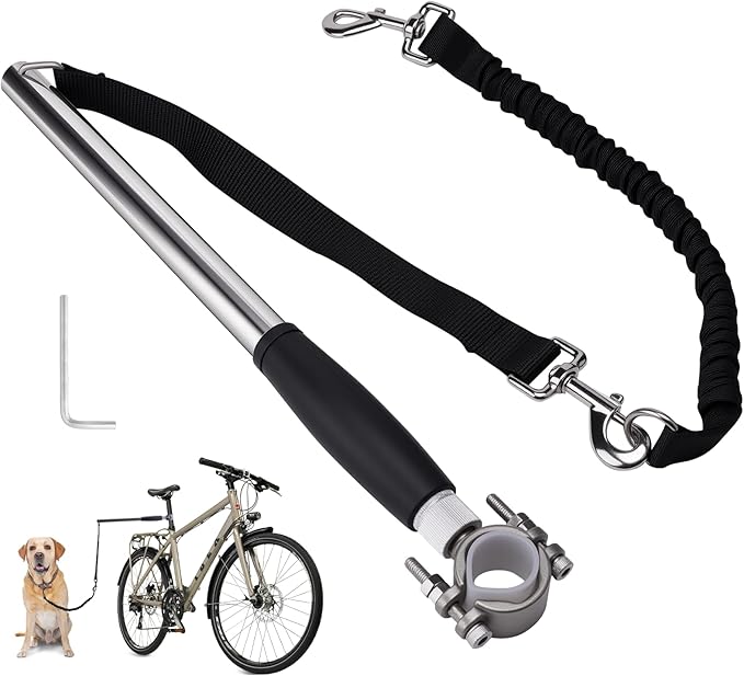 Hands Free Dog Bike Leash - Heavy Duty Bicycle Attachment with Quick Connect & Buffer Rope, Fit Leash for Medium Large Dogs - Cycling, Jogging, Outdoor Exercise (Black)