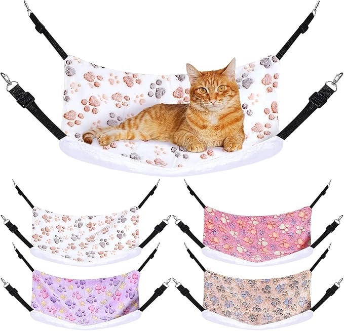 4 Pcs Cat Hammock for Cage Hanging Soft Pet Hammock Bed with Adjustable Straps and Metal Hooks Double Sided Hanging Bed for Large & Small Cats Ferret Puppy Rabbits