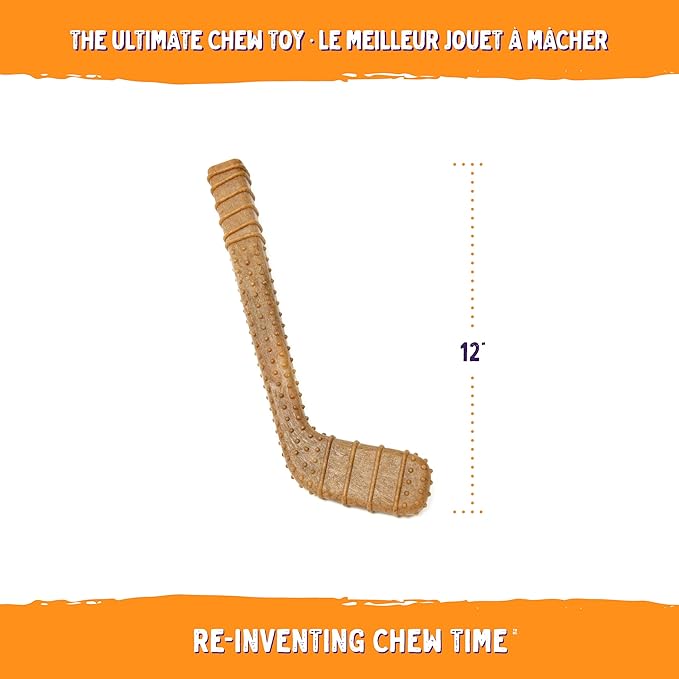 Power Bone Pet Chew Toy for Dogs - Durable, Non Toxic & Pet Safe - Best for Aggressive Chewers, Long Lasting Dental Health, Dog Teeth Cleaning, Dog Life Stages - Hockey Stick 12"