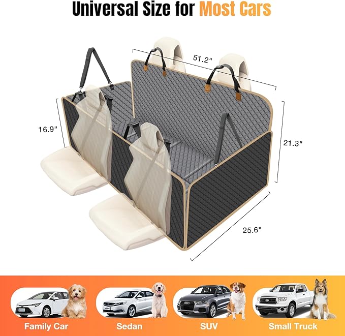 Dog Car Seat Cover for Back Seat, Hard Bottom Holds 420lbs Dog Hammock for Cars SUVs Trucks, Easy to Clean, Waterproof Scratch-Proof Nonslip Backseat Extender for Dogs 4 Panels