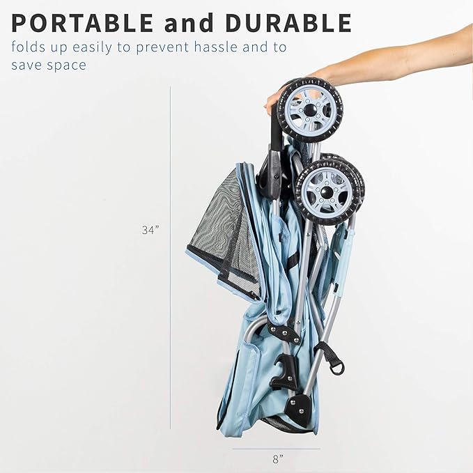 VIVO Four Wheel Pet Stroller, for Cat, Dog and More, Foldable Carrier Strolling Cart, Multiple Colors (Blue)