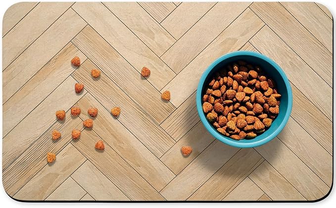 Dog Food Mats,Cat Absorbent Water Bowl Feeding Mats Pet Placemats for Food and Water Brown Wood Grain 12 * 20 inch