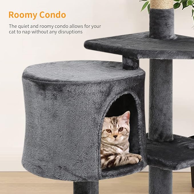 BestPet | 36" Cat Tree Tower | Light Gray | Sturdy Multi-Level Cat Tree with Plush Condo, Cozy Perch, Sisal Scratching Posts, Hanging Toy and Stable Frame | Easy Assembly | for Kittens & Adult Cats