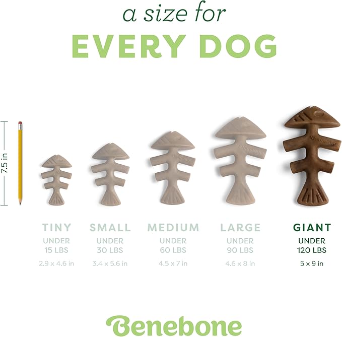 Benebone Fishbone Durable Dog Chew Toy for Aggressive Chewers, Real Fish, Made in USA, Giant