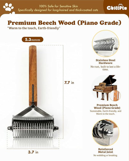 Cat Brush for Long Haired Cats - Double Sided Dematting Undercoat Rake for Persian, Ragdoll, Maine Coon - Professional Grooming Tool to Remove Mats, Tangles & Shedding - Skin-Safe Teeth
