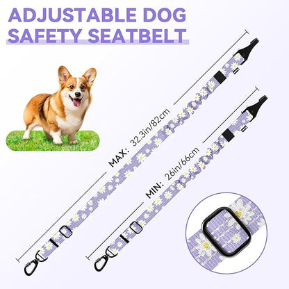 Pawaboo Dog Car Seat Belt– Reflective & Adjustable Dogs Cars Harness Leash with 360° Lockable Buckle, Shockproof Dogs Tether Bungee for Safe Travel, Light Purple