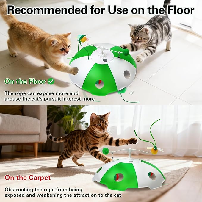 Cat Toys Rechargeable, Interactive Cat Toys for Indoor Cats, Touch Activated, Moving Feather, Bird Chirping, 6 Holes Maze Mouse Catching Game