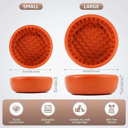 Dog Lick Bowl, ZOURYNUA Non-Slip Slow Feeder Dog Bowls, Enrichment Licking Mat for Distraction, Anxiety Relief Treat Dispenser Freezer, BPA Free Silicone & Dishwasher Safe (Orange, Large)