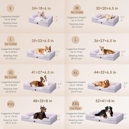 EHEYCIGA Orthopedic Dog Beds Large Sized Dog, Waterproof Memory Foam Pet Bed with Sides, Non-Slip Bottom Large Pet Bed with Washable Removable Cover, Lilac