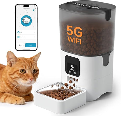 PAPIFEED 5G WiFi Automatic Cat Feeders Smart Automatic Cat Food Dispenser Slow Feeding Mode, Detachable for Easy Cleaning, Pet Feeder, 1-30 Meals Per Day for Multiple Pets (6L/25 Cup)