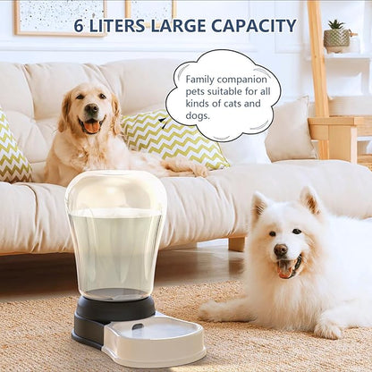 6 Liters Automatic Dog Water Dispenser, Gravity Pet Bowl Holds 3 Soda Bottles, No-Spill Cat Feeder for Large Dogs, BPA-Free & Easy Clean, Less Refills for Travel, Black
