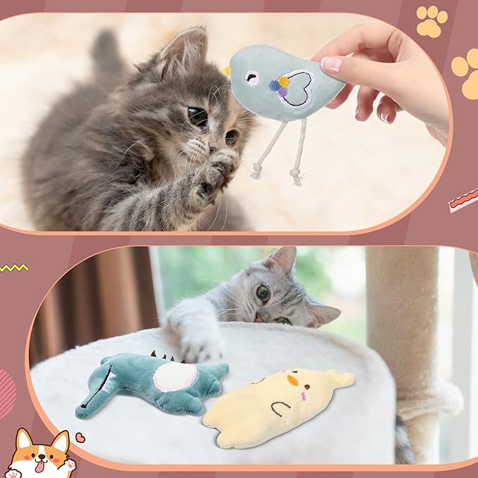 Sratte 25 Pcs Catnip Cat Chew Toy Interactive Catnip Filled Kitten Soft Cotton Cat Toys for Cats Kitten, Assorted Cat Teething Chew Indoor Pet Supplies (Lovely)