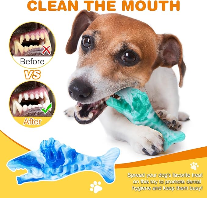 Tough Dog Toys for Aggressive Chewers 2 Pack, Indestructible Dog Toys to Keep Them Busy, Beef Flavor, Nylon Dog Chew Toys for Small, Medium and Large Dogs, Blue & Green