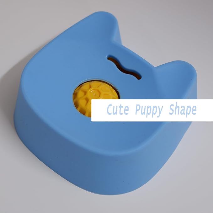 Slow Feeder Dog Bowls for Liquid with Rolling Ball, Interactive Lick Bowl Silicone Non-Slip Licking Slow Feeder Suction Cup for Wet Food, Water & Treats Lick Toy for Dogs Cats (Blue-Plastic)