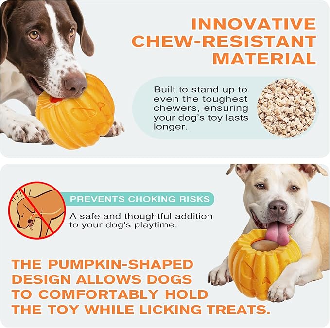 Pumpkin-Shaped Interactive Dog Toy for Dogs Multifunctional Food Dispenser, Frozen Lick Toy & Durable Chew Toy for Aggressive Chewers, Safe Nylon & Coffee Wood Fiber, Easy to Clean, Relieves Anxiety