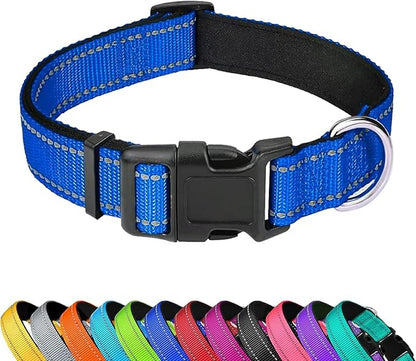 Reflective Dog Collar, Adjustable Soft Neoprene Padded Nylon Pet Collars with Buckle for Puppy and Small Dogs, Cats, Navy Blue,XS