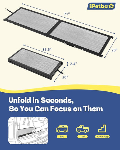 XLarge Dog Ramp for Car, SUV & Truck 71" – Joint & Spine Relief, Anti-Slip Surface, Heavy-Duty, Stable, Up to 200 lbs