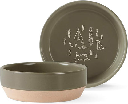 Fringe Studio Stoneware Pet Bowl, Medium, Happy Camper (479006)