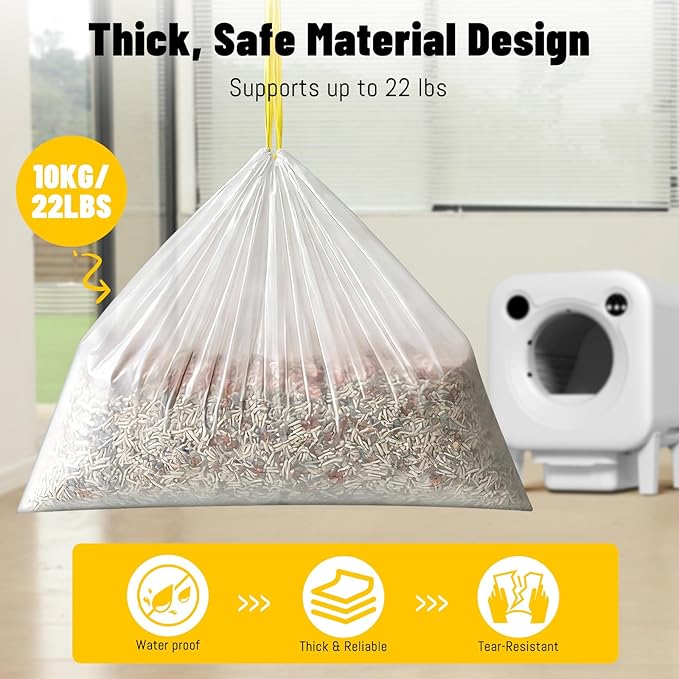 Cat Litter Bags for Automatic Litter Box, Replacement Self-Cleaning Cat Litter Box Liners, Drawstring Trash Bags for Robot, Waste Bag of 24.4×11 Inches（80 Counts/4 Rolls）
