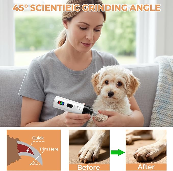 Silent Dog Nail Grinder, Electric Dog Nail Trimmer, USB Rechargeable Pet Nail Grinder, Painless Paws Grooming for Small Medium Large Dogs & Cats with 4 Grinding Heads