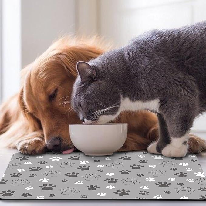 Dog Food Mat, Absorbent Water Bowl Mats Cat Pet Feeding Placemats Light Gray 12 * 20 inch