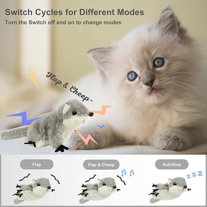 Interactive Flapping Bird Cat Toys, Rechargeable, Touch Activated, Catnip, Chirping Bird Toys for Indoor Cats and Kittens (Sugar Glider)