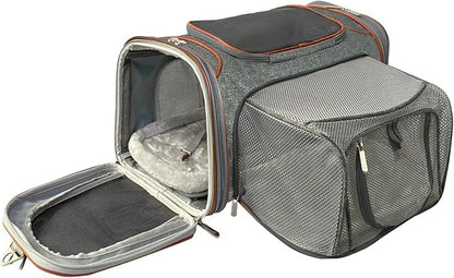 Mr. Peanut's Expandable Airline Approved Soft Sided Pet Carrier, Luxury Travel Tote with Premium Auto Self Locking Zippers, 18LX10.5WX11 H (Twilight Grey)