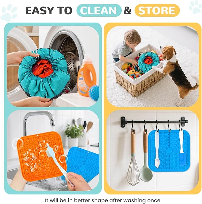 Dog Snuffle Mat and Lick Mats Set, Interactive Dog Enrichment Puzzle Toys for Puppy Small Medium Large Breed Dogs Cats, Adjustable Slow Feeder Bowl Sniff Foraging Treat Mats Mental Stimulation