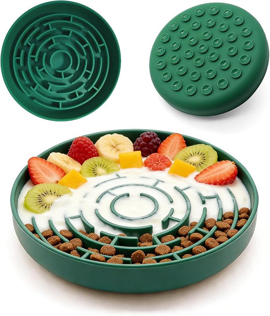 Silicone Slow Feeder Bowl, with Non-Slip Suction Cups, Anti-Choking, Puppy Puzzle Bowl, Slows Down Eating Speed, Relieves Anxiety, Suitable for S&M Sized Dogs and Cats(Green