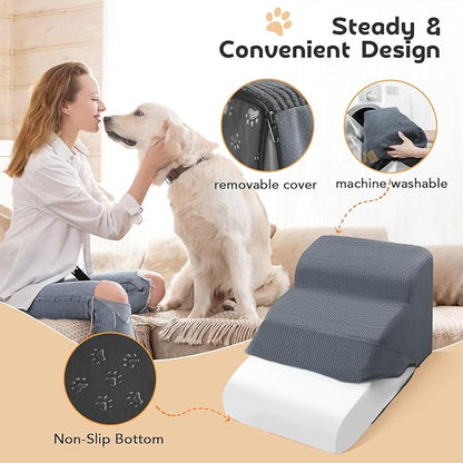 Mestuel Dog Stairs for Small Dogs, Pet Stairs for Couch Bed Sofa, Dog Steps Ramp Indoor with High Density Foam &Nonslip Bottom, Pet Stairs Hold up to 60 lbs, Gray