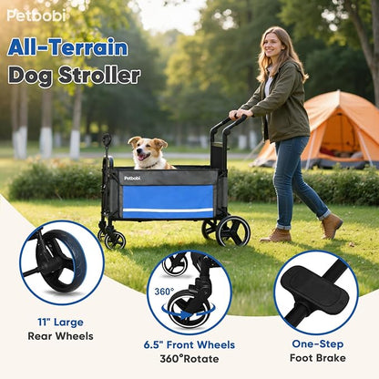 Petbobi 2-in-1 Dog Wagon Stroller for Large & Medium Dogs – Foldable Push & Pull Stroller with Ramp, 360° Swivel Wheels, Adjustable Handles & Safety Leashes for Walking Camping Parks