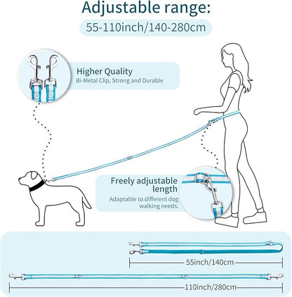 Hands Free Dog Leash, 4.25FT - 9FT Multifunctional Crossbody Waist Leash for Dogs Walking Reflective Running Dog Leashs for Medium and Large Dogs Walking,Jogging,Running,Training (Blue)