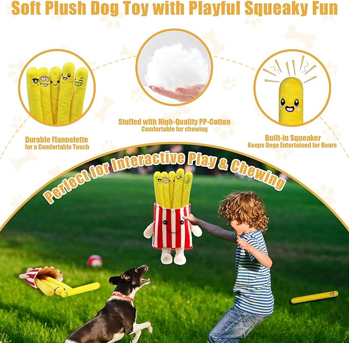 Dog Squeak Toys, 5 Pack Christmas French Fry PlushToys Interactive Cute Dog Toys for Small Dogs Holiday Dog