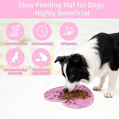 Silicone Slow Feeder Dog & Cat Bowl – Heart Shape Anti-Slip Puzzle Feeding Bowl for Slow Eating, Bloat & Digestion Control – Interactive Pet Enrichment Bowl (Cherry Blossom Pink)