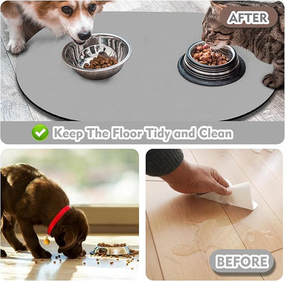 Dog Food Mat 20''x12'', Small Pet Feeding Mat, Non-Slip Rubber Pet Food Mat, Absorbent Cat Dog Water Bowl Mat for Messy Drinkers, Dogs Bowl Placemat for Food and Water, Light Gray