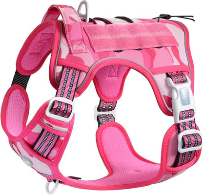 AUROTH Tactical Dog Harness for Small Medium Large Dogs No Pull Adjustable Pet Harness Reflective K9 Working Training Easy Control Pet Vest Military Service Dog Harnesses (XL, Pink Camo)