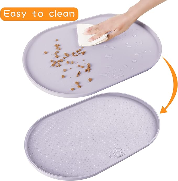 100% Waterproof 0.5" Raised Edge BPA Free Silicone Dog Food Mat, Pet Cat Feeding Mats Contain Spills Protects Floors, Placemats for Cats and Dogs Water Bowl Dishwasher. (Small, Dove)