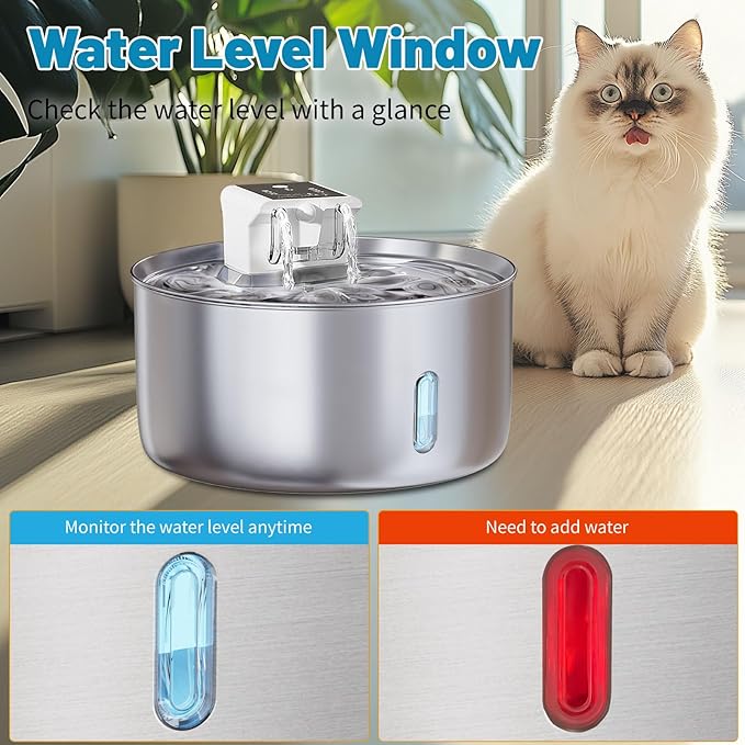Wireless Dog Water Fountain - Dog Water Bowl Dispenser, 7L/236oz Large Capacity Stainless Steel Cat Fountain with Motion Sensor, Auto Water Dispenser for Multi-Pet Home (Circle+5 Filters+5 Sponges)