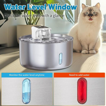 Wireless Dog Water Fountain - Dog Water Bowl Dispenser, 7L/236oz Large Capacity Stainless Steel Cat Fountain with Motion Sensor, Auto Water Dispenser for Multi-Pet Home (Circle+5 Filters+5 Sponges)